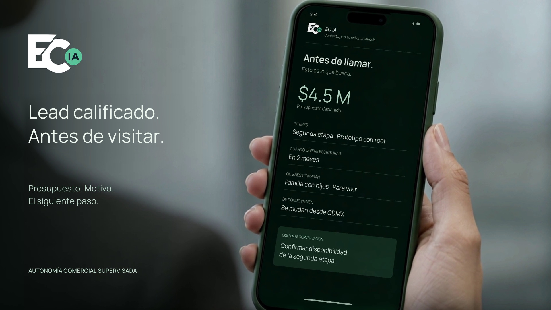 Lead calificado antes de visitar: presupuesto, interés y plazo de compra preparados para el asesor.